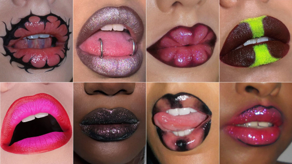 A collage of colorful fantasy lip makeup designs.