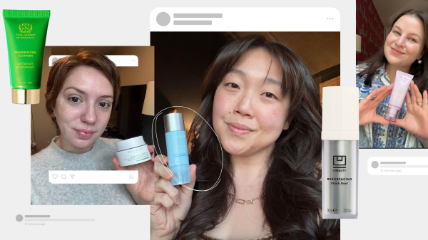 Image contains a collage of Allure editors with their favorite flash facial products